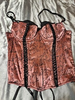 Shirley of Hollywood Pink and Black Lace-Up Corset Bustier